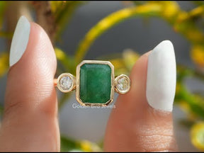 [YouTube Video Of Emerald Cut Three Stone Moissanite Ring]-[Golden Bird  Jewels]