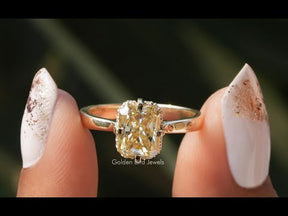 Yellow Radiant Cut Moissanite Hidden Halo Engagement Ring