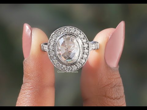 YouTube Video Of Rose Cut Oval Moissanite Halo Engagement Ring