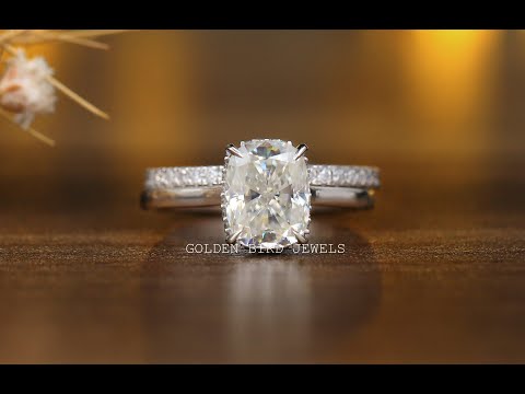 [YouTube Video Of Elongated Cushion Cut Moissanite Ring Set]-[Golden Bird Jewels]