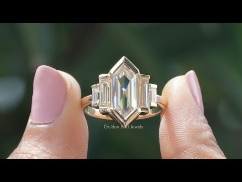 [YouTube Video Of Hexagon Cut Moissanite Five Stone Ring]-[Golden Bird Jewels]