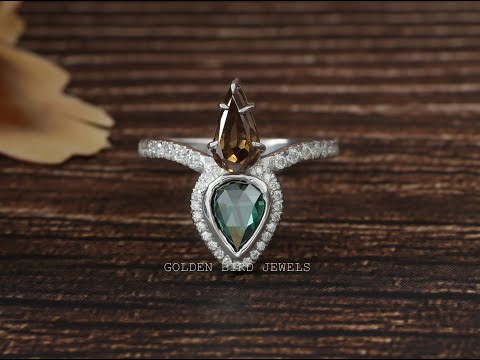 [Rose Cut Pear Moissanite Bezel Set Vintage Ring]-[Golden Bird Jewels]