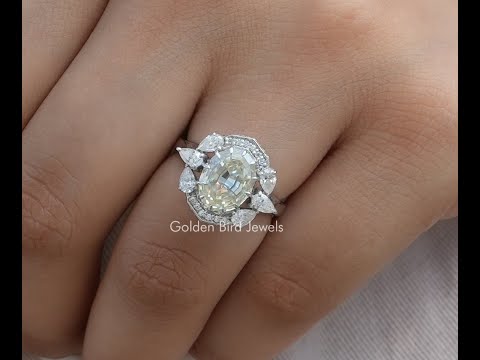 [YouTube Video Of Step Cut Oval Cluster Moissanite Vintage Ring]-[Golden Bird Jewels]