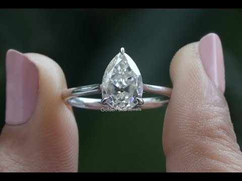 [Old Mine Pear Cut Moissanite Solitaire Ring]-[Golden Bird Jewels]