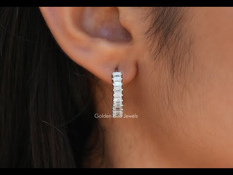 [YouTube Video Of Baguette Cut Moissanite Huggies Earrings]-[Golden Bird Jewels]