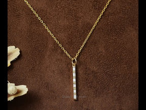 [YouuTube Video Of Baguette Cut  Moissanite Vertical Necklace]-[Golden Bird Jewels]