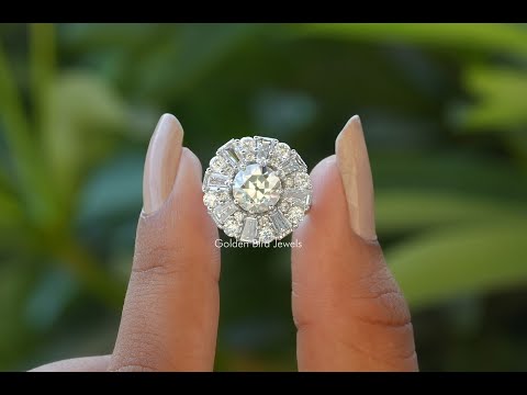 Old European Round Cut Moissanite Cluster Halo Ring