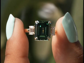 YouTube Video Of Green Emerald Cut Three Stone Ring