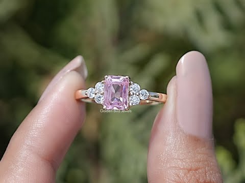 Pink Emerald Gemstone Accent Engagement Ring