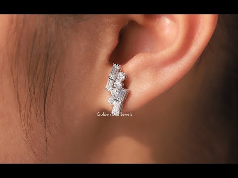 Moissanite Round And Baguette Stud Earrings