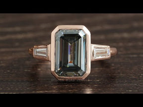 Dark Gray Emerald Bezel Set Moissanite Solitaire Ring