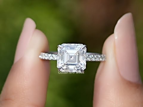 Asscher Cut Solitaire Moissanite Accent Ring