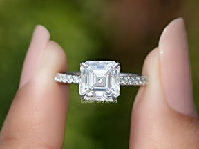 Asscher Cut Solitaire Moissanite Accent Ring