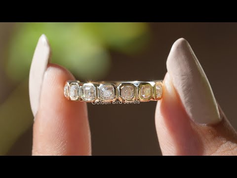 [YouTube Video Of Colorless Asscher Cut Moissanite Wedding Band]-[Golden Bird Jewels]