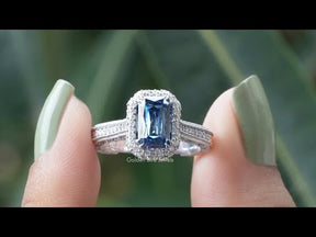 [YouTube Video Of Double Halo Blue Sapphire Criss Cut Wedding Ring]-[Golden Bird Jewels]