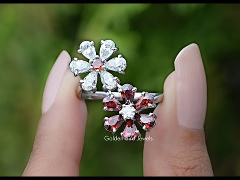 YouTube Video Of Pear Gemstone Flower Shape Cluster Bypass Ring