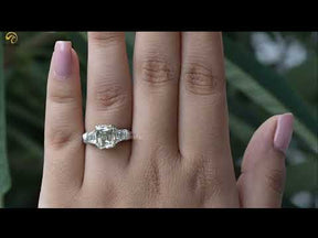 [YouTube Video Of Criss And Trapezoid Cut Moissanite Three Stone Ring]-[Golden Bird Jewels]