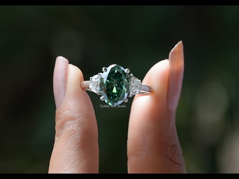 YouTube Video Of Dark Green Oval Cut Moissanite 3 Stone Ring