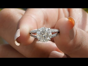 [YouTube Video Of Moissanite Round Cut Accent Stone Engagement Ring]-[Golden Bird Jewels]