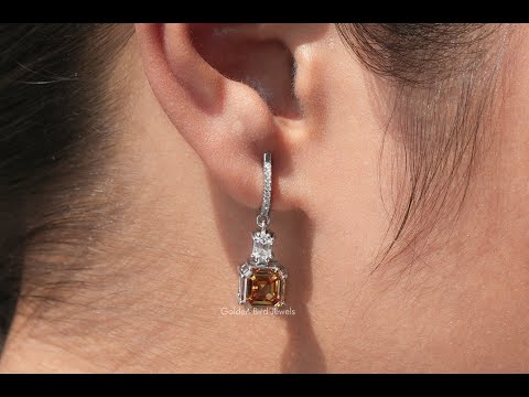 [YouTube Video Of Asscher Cut Moissanite Dangle Drop Earrings]-[Golden Bird Jewels]