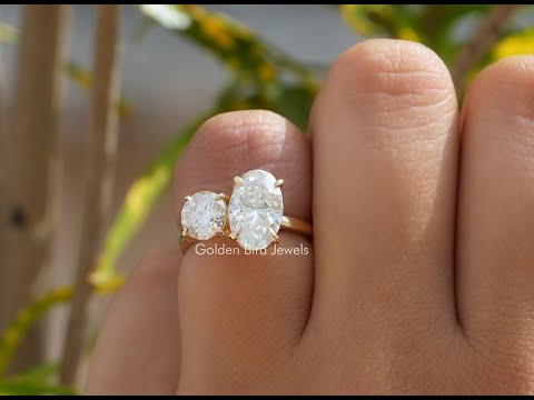 Crushed Ice Oval and Round Cut Moissanite Toi Et Moi Ring