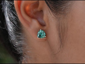YouTube Video Of Dark Green Trillion Cut Moissanite Stud Earrings