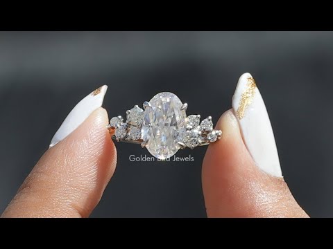 Oval Cut Moissanite Cluster Engagement Ring