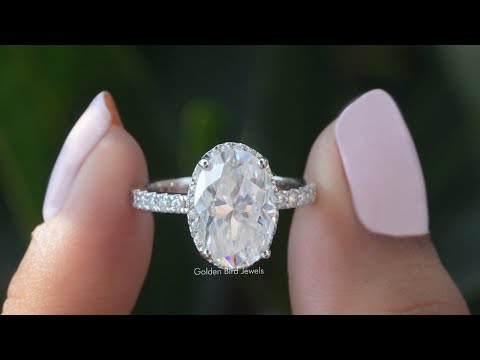 [YouTube Video of Oval And Round Cut Moissanite Hidden Halo Engagement Ring]-[Golden Bird Jewels]
