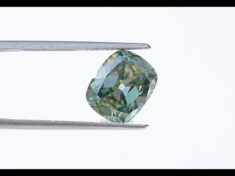 YouTube Video Of Blue Green Old Mine Cushion Cut Loose Moissanite