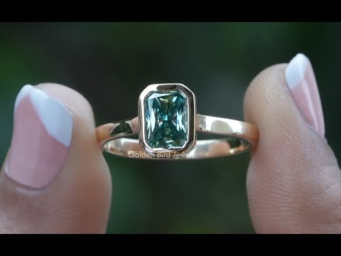 [YouTube Video Of Blue Radiant Cut Bezel Set Engagement Ring]-[Golden Bird Jewels]