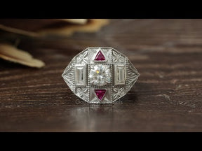[YouTube Video Of Round & Baguette  Moissanite Art Deco Ring]-[Golden Bird Jewels]