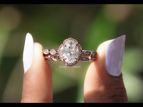 YouTube Video Of Oval Cut Moissanite Halo Ring Set