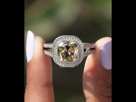 [YouTube Video Of Old Mine Cushion Cut Moissanite Halo Ring]-[Golden Bird Jewels]