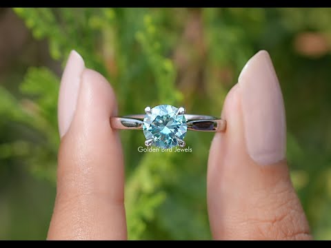 You tube Video Of Blue Green Round moissanite Solitaire Ring