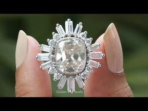 [YouTube Video Of Old Mine Cushion Cut Moissanite Halo engagement Ring]-[Golden Bird Jewels]]