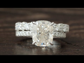 YouTube Video Of Elongated Cushion Cut Colorless Moissanite Ring Set