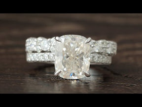 [YouTube Video Of Elongated Cushion Cut Colorless Moissanite Ring Set]-[Golden Bird Jewels]