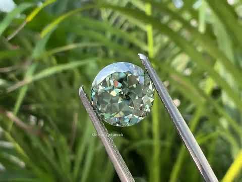 Blue Green Portuguese Cut Round Loose Moissanite