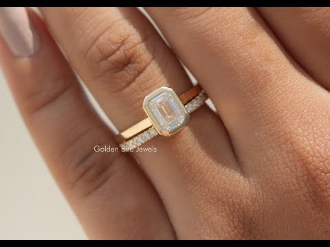 [YouTube Video Of Emerald Cut Moissanite Bridal Ring Set]-[Golden Bird Jewels]