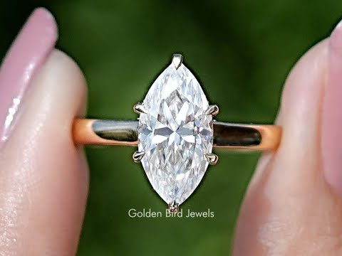 Marquise Moissanite Hidden Halo Bridge Accent Ring