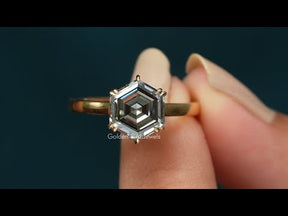 [YouTube Video Of Hexagon Cut Moissanite Hidden Halo Engagement Ring]-[Golden Bird Jewels]