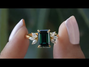 [YouTube Video Of Dark Green Emerald Cut Moissanite Engagement Ring]-[Golden Bird Jewels]