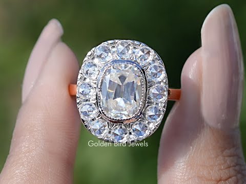 You tube Video Of Elongated Old Mine Cushion Cut Moissanite Halo Ring
