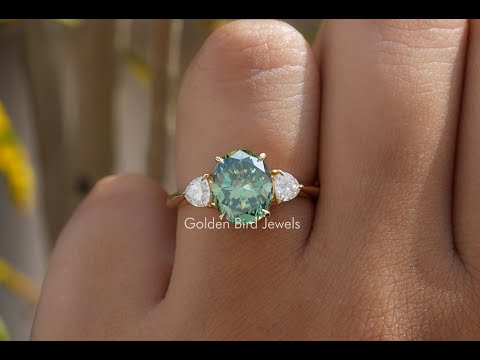 [YouTube Video Of Oval Cut Three Stone Moissanite Engagement Ring]-[Golden Bird Jewels]