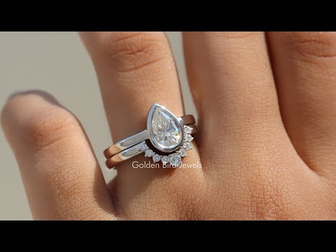 [YouTube Video Of Pear Cut Moissanite Bridal Ring Set]-[Golden Bird Jewels]