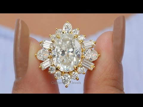 Oval Cut Moissanite Halo Cluster Engagement Ring