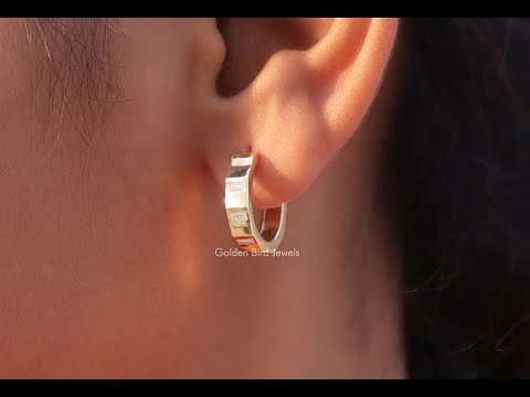 Baguette Cut Moissanite Hoop Earring