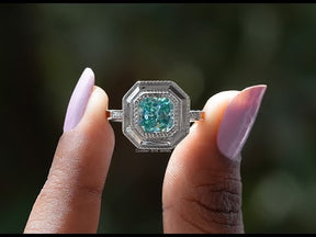 YouTube Video Of Blue Radiant Cut Milgrain Engagement Ring