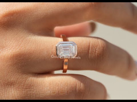 [YouTube Video Of Moissanite Emerald Cut Bezel Setting Ring]-[Golden Bird Jewels]
