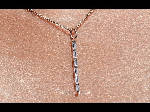 You tube video of Baguette Cut Moissanite Vertical & Minimalist Bar Pendant